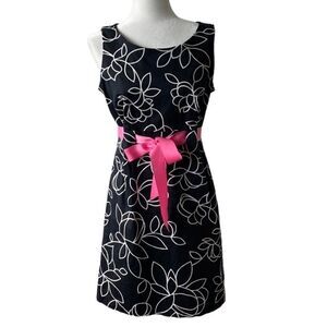 Madison Leigh Sleeveless Dress Barbiecore Black White Pink Belt SZ 10